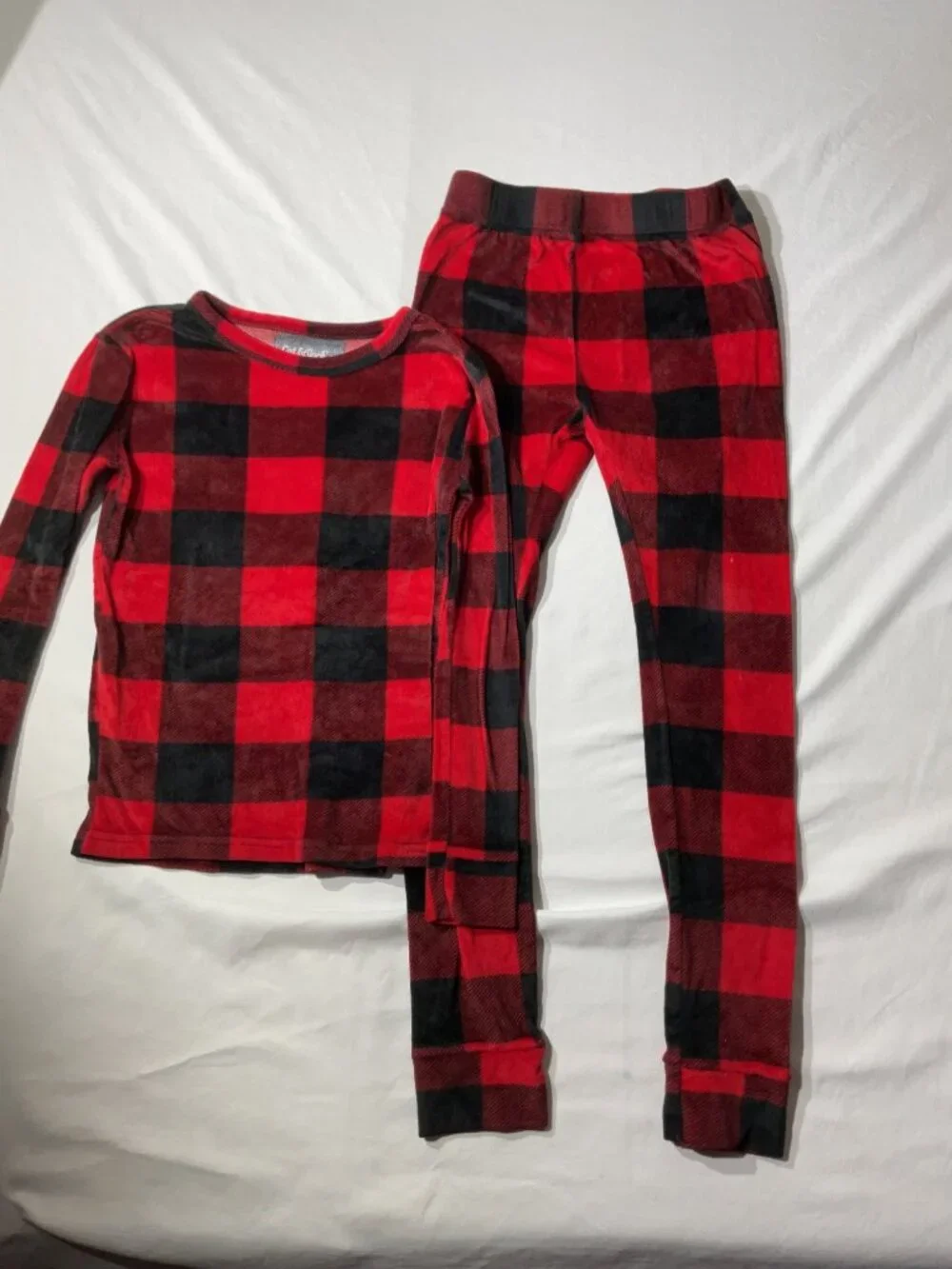 Red & Black Buffalo Plaid Kids Pajama Set By Cat & Jack Size 8 Soft Polyester